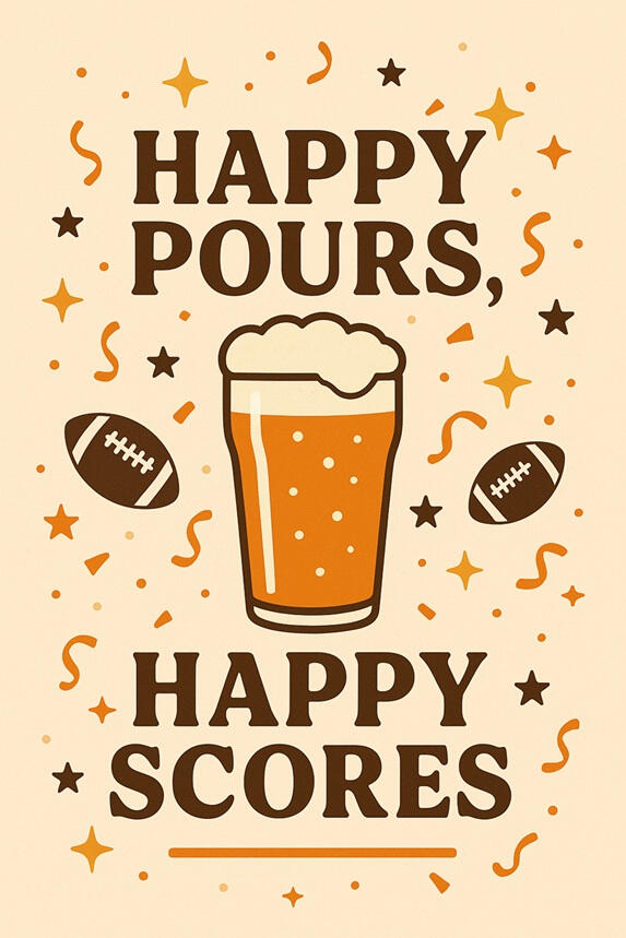 "Happy Pours, Happy Scores" - slogan for Tap Into Fantasy, a fantasy football and beer podcast